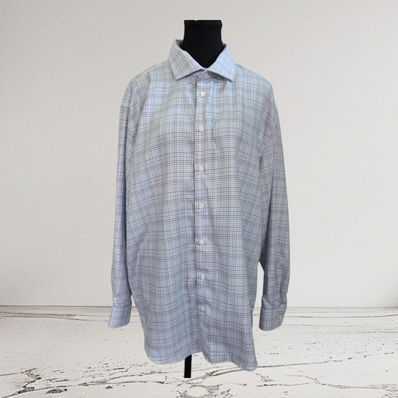 Grafton Classic Blue Plaid Men's Shirt Size 17 - Picture 1 of 6